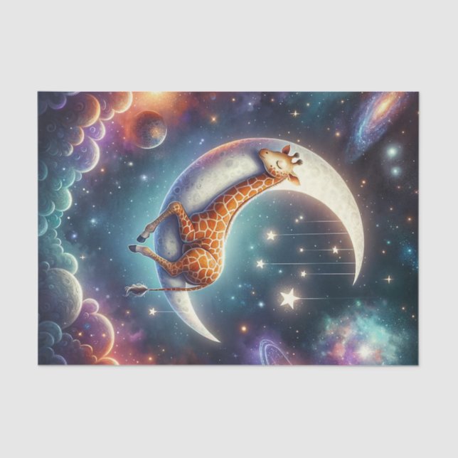 Celestial Baby Giraffe Sleeping on Moon & Stars Tissue Paper (Front)