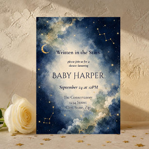 Celestial Baby Shower Invitation Moon Stars Blue