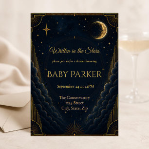 Celestial Baby Shower Invitation   Navy Blue