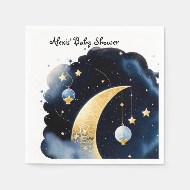 Celestial Baby Shower Moon & Stars Watercolor Napkin (Front)