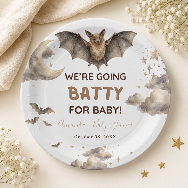 Celestial Bat We're Going Batty for Baby Shower Paper Plate (Creator Uploaded)