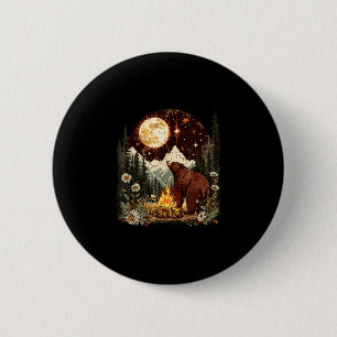 Celestial bear campfire moon camper camping 6 cm round badge