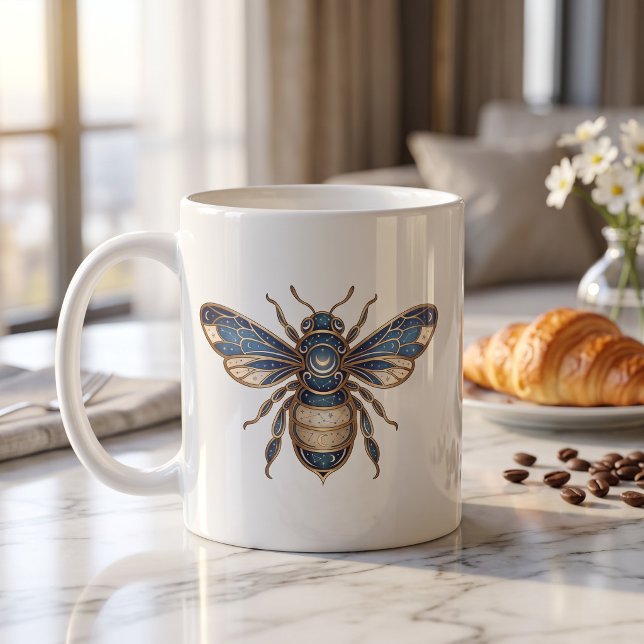 Celestial Bee Mug Gold & Blue Luxury Line Art (Creator Uploaded)
