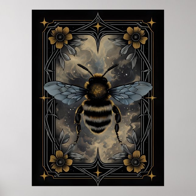 Celestial Bee Poster – Gothic Botanical Insect Art (Front)