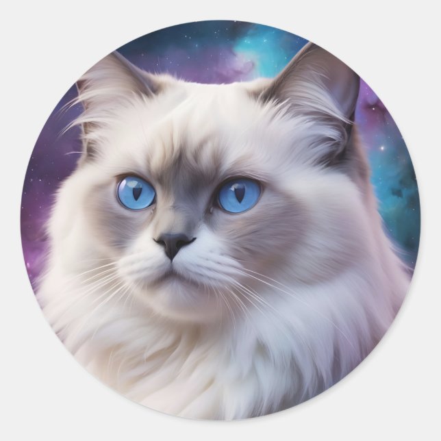 Celestial Birman Cat Portrait Classic Round Sticker (Front)
