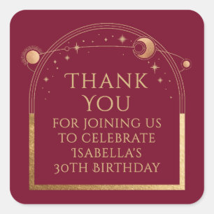 Celestial Birthday Red Gold Thank You Square Sticker