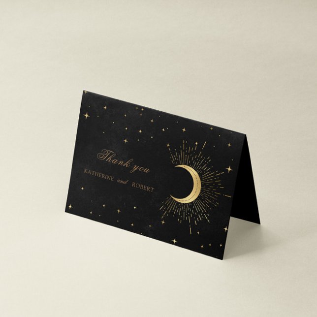Celestial Black And Gold Stars Thank You Card (Creator Uploaded)