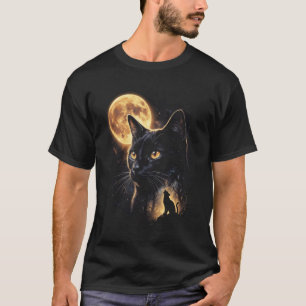 Celestial Black Cat Howling at Moon Vintage 90s Re T-Shirt