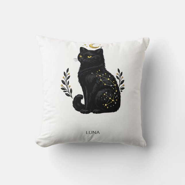 Celestial Black Cat Mystic Constellation Cushion (Front)