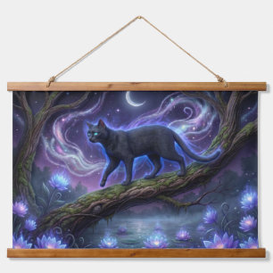 Celestial Black Cat Wall Tapestry - Magical Moon &