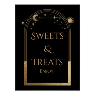 Celestial Black Gold Birthday Sweets & Treats Poster