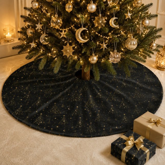 Celestial Black Gold Christmas Tree Skirt (Celestial Black Gold Christmas Tree Skirt)