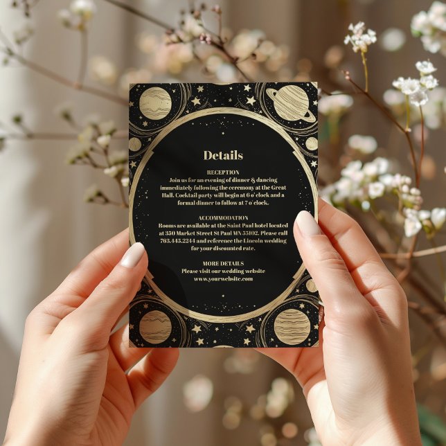 Celestial Black Gold Crescent Moon Wedding Enclosure Card (Creator Uploaded)