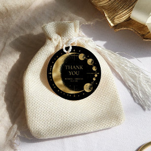 Celestial Black Gold Moon Phases Wedding Thank You Favour Tags