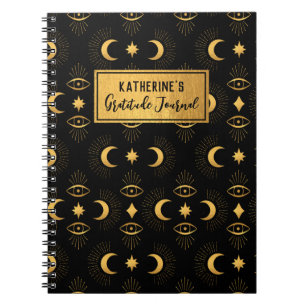 Celestial Black Gold Stars Moon Gratitude Journal