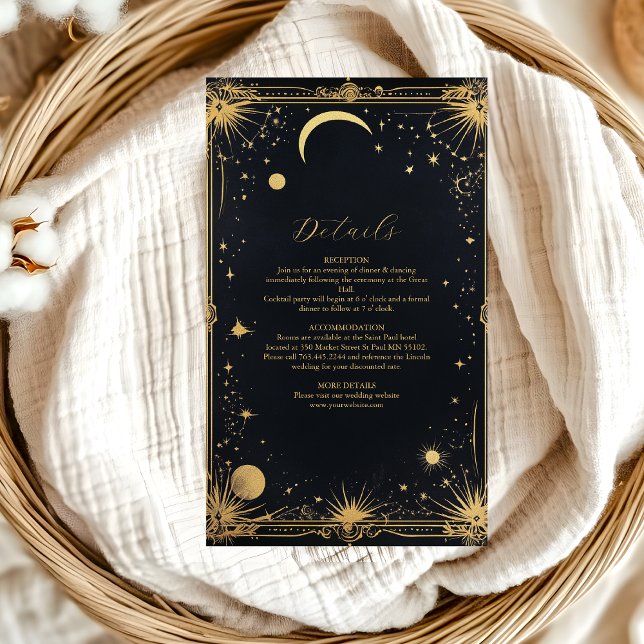 Celestial Black Gold Sun Moon Astronomy Wedding Enclosure Card (Creator Uploaded)