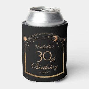 Celestial Black Gold Sun Moon Stars 30th Birthday Can Cooler