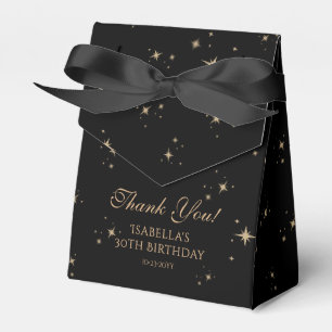 Celestial Black Gold Sun Moon Stars 30th Birthday Favour Box
