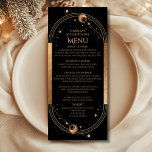 Celestial Black Gold Sun Moon Stars 30th Birthday Menu<br><div class="desc">Celestial Black Gold Sun Moon Stars 30th Birthday Menu Cards features a golden sun,  moon and stars on a black background with your menu details in the centre in modern gold calligraphy script. Personalise by editing the text in the text boxes provided. Designed for you by Evco Studio www.zazzle.com/store/evcostudio</div>