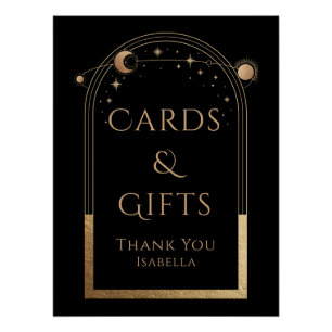 Celestial Black Gold Sun Moon Stars Cards & Gifts Poster