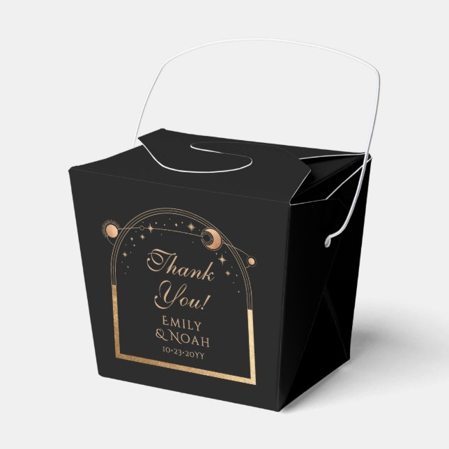 Celestial Black Gold Sun Moon Stars Wedding Favour Box (Front Side)