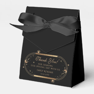 Celestial Black Gold Sun Moon Stars Wedding Favour Box