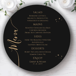 Celestial Black Gold Sun Moon Stars Wedding Menu