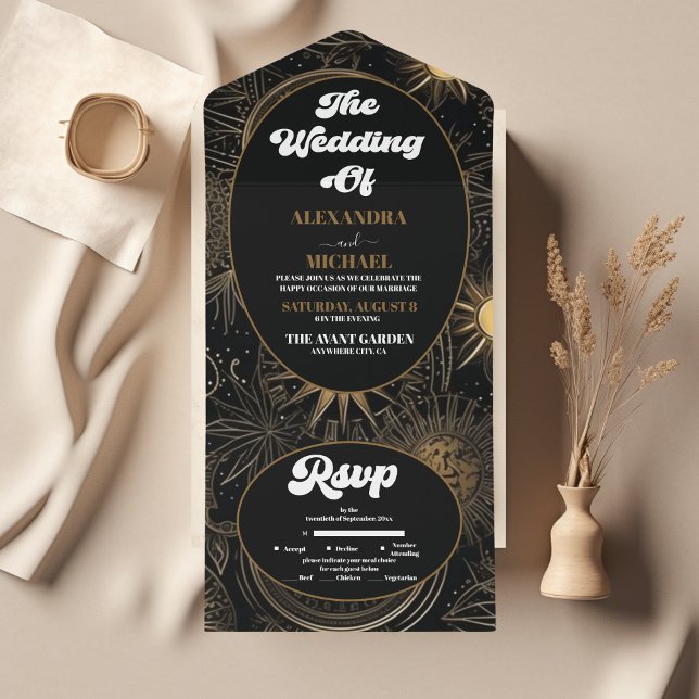 Celestial Black Gold Wedding All In One Invitation (Creator Uploaded)