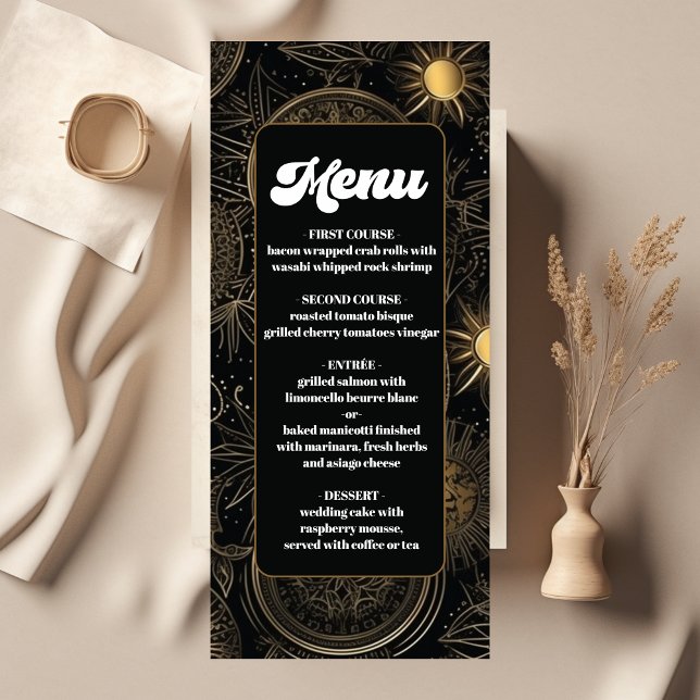 Celestial Black Gold Wedding Menu (Creator Uploaded)