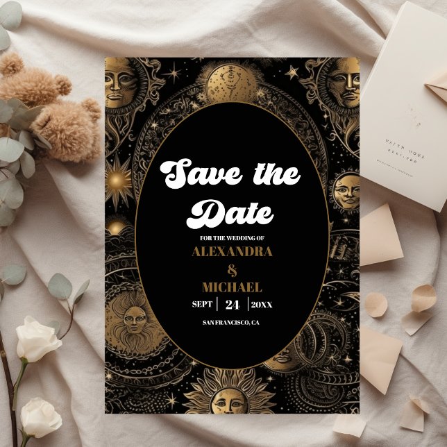 Celestial Black Gold Wedding Save The Date (Creator Uploaded)