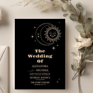 Celestial Black Golden Moon Wedding Invitation
