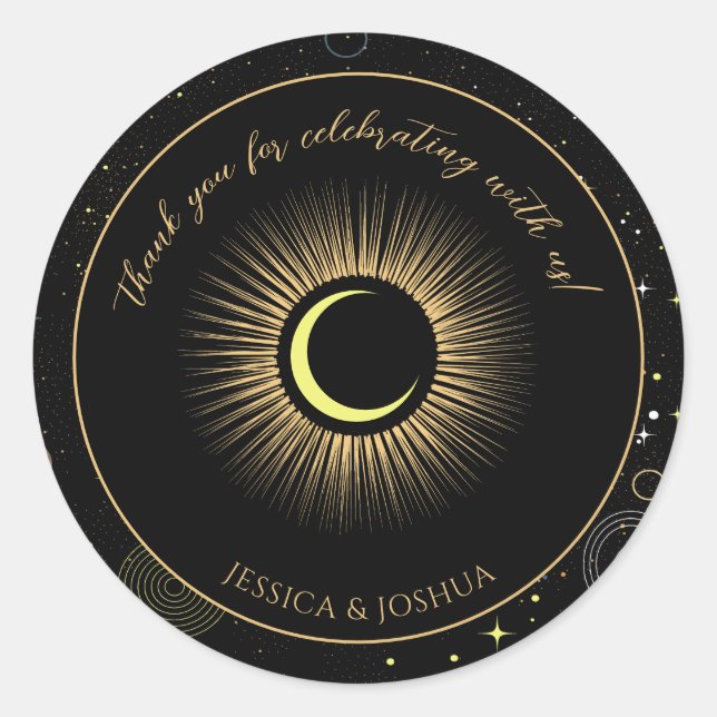 Celestial Black Mystical Star Dust Classic Round Sticker (Front)