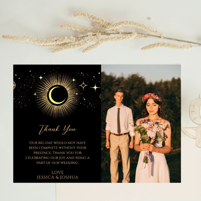 Celestial Black Mystical Sun Moon Photo Thank You Card (Creator Uploaded)