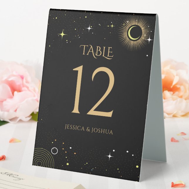 Celestial Black Mystical Sun Moon Table Number (In SItu (Wedding))