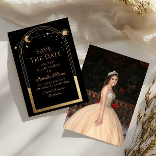 Celestial Black Save The Date Birthday Quinceanera
