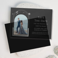 Celestial Black Silver Photo Wedding Save The Date