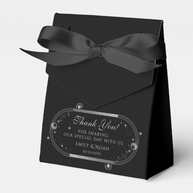 Celestial Black Silver Sun Moon Stars Wedding Favour Box (Front Side)