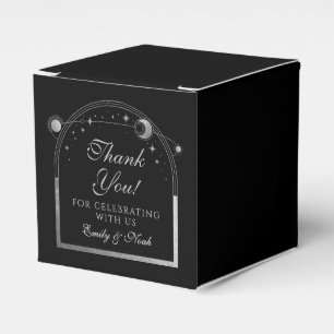 Celestial Black Silver Sun Moon Stars Wedding Favour Box