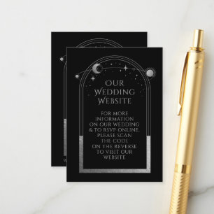 Celestial Black Silver Wedding Website QR Code Enclosure Card