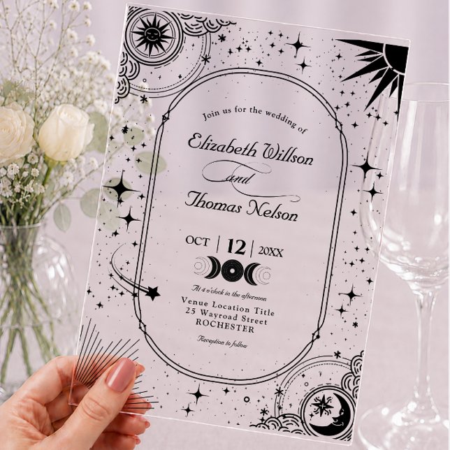Celestial black Sun Moon Acrylic Wedding Invitations (Creator Uploaded)