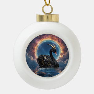 Celestial Black Swan Guardian of the Moonfire Veil Ceramic Ball Christmas Ornament