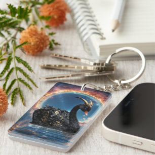 Celestial Black Swan Guardian of the Moonfire Veil Key Ring