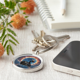 Celestial Black Swan Guardian of the Moonfire Veil Key Ring