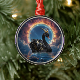 Celestial Black Swan Guardian of the Moonfire Veil Metal Ornament