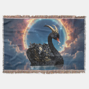 Celestial Black Swan Guardian of the Moonfire Veil Throw Blanket