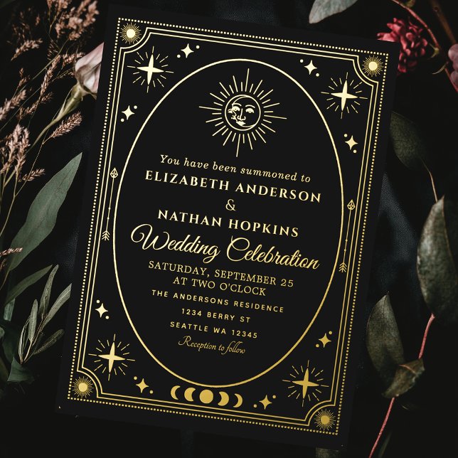 Celestial Black Tarot Card Wedding Foil Invitation (Creator Uploaded)