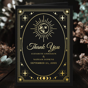Celestial Black Tarot Wedding Photo Thank You Foil Greeting Card
