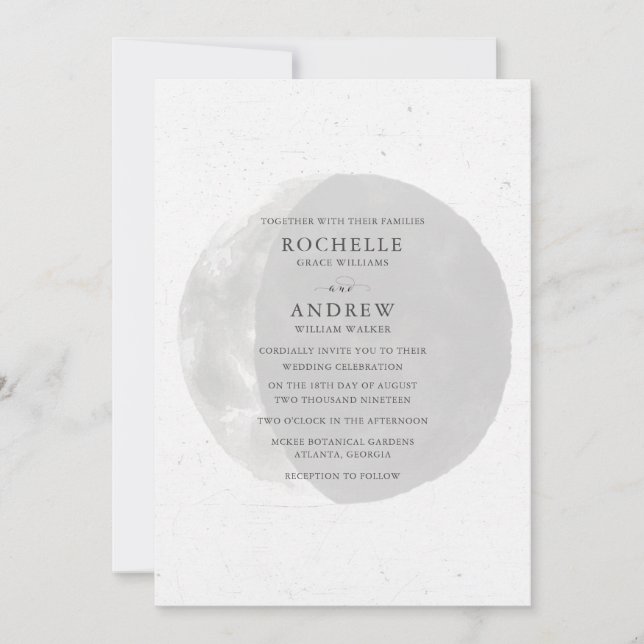 Celestial Black White Moon Wedding Invitation (Front)