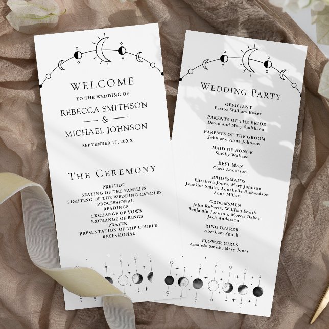 Celestial Black White Moon Wedding Program (Creator Uploaded)