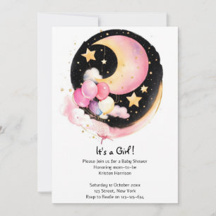 Celestial Blessings: Moon & Stars Baby Girl Shower Invitation